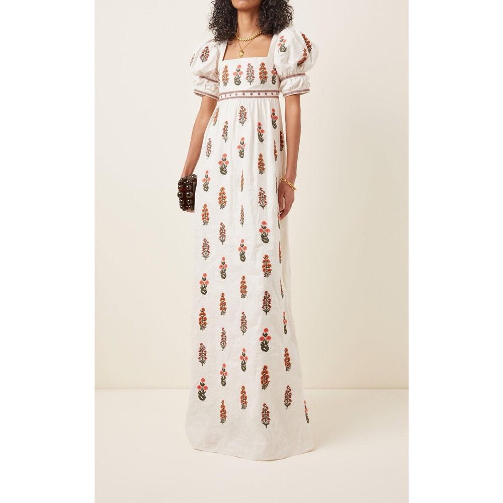 Agua by Agua Bendita Pistachio Dahlia Linen Maxi Dress in Size Small